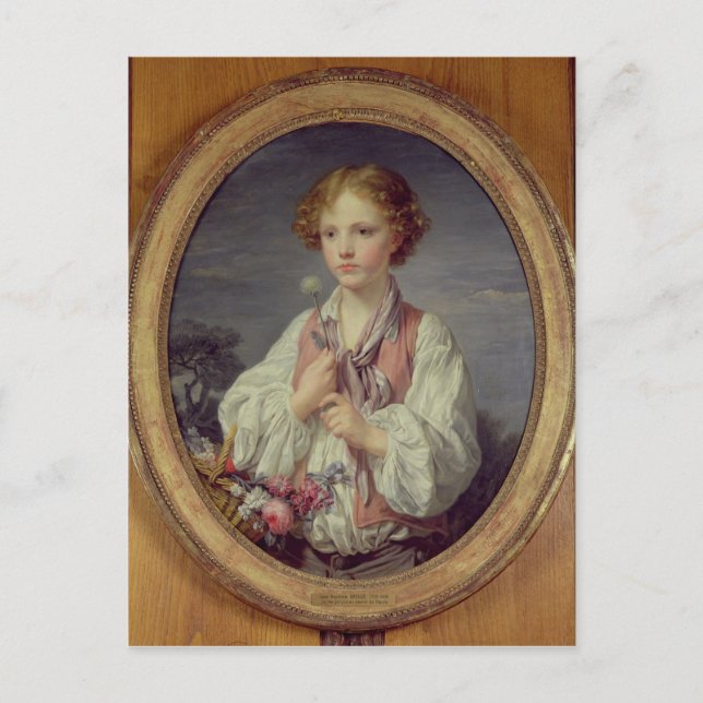 Cartão Postal Menino com uma Cesta de Flores (Frente)