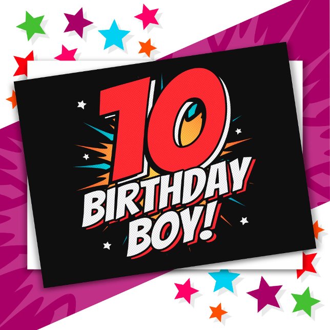 Cartão Postal Menino de 10 Anos de Idade Festa de Aniversário Su (Criador carregado)