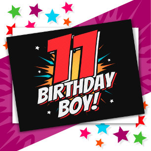 Cartão Postal Menino de 11 Anos Festa de Aniversário Super-Herói