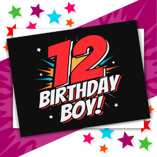 Cartão Postal Menino de 12 Anos Festa de Aniversário Super-Herói
