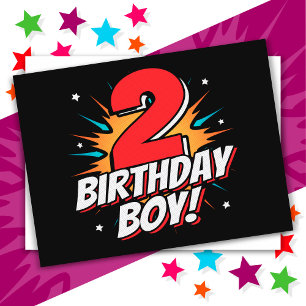 Cartão Postal Menino de 2 Anos de Idade Festa de Aniversário de