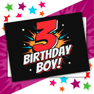 Cartão Postal Menino de 3 Anos de Idade Super-Herói Aniversário