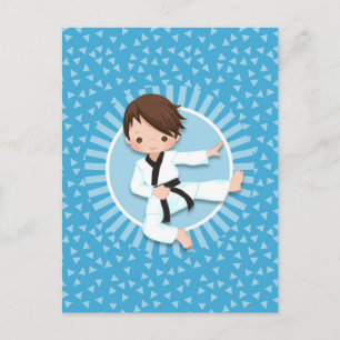 Cartão Postal Menino de Cabelo Castanho de Karate Judô Artes Mar