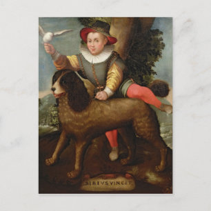 Cartão Postal Menino e Cachorro, 'Bibius Vincit'