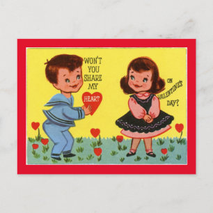 Cartão Postal Menino e Menina do Dia dos Namorados Retro