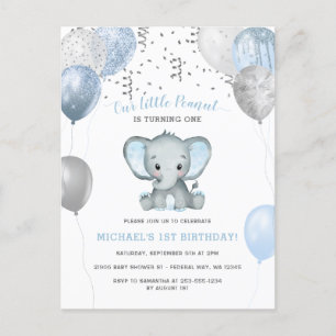 Cartão Postal Menino Elefante Balões 1º Aniversário