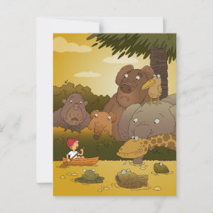 Cartão Postal Menino Engraçado Selva Selva Safari Animais