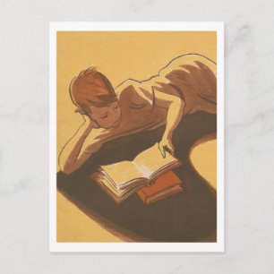 Cartão Postal Menino lendo livro imagem vintage