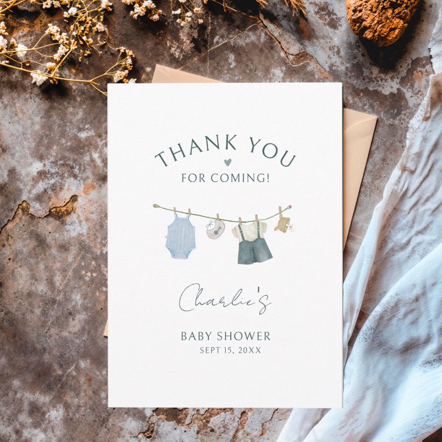 Cartão Postal Menino Roupas Simples Chuveiro de Bebê Aquarela (Criador carregado)