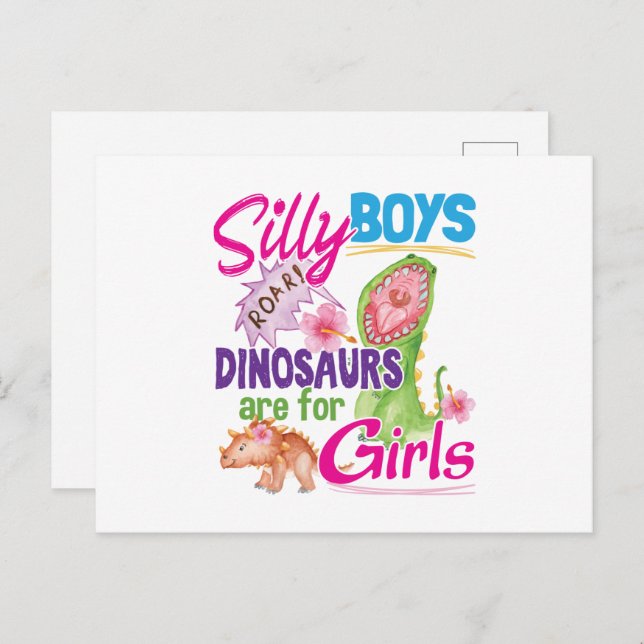 Cartão Postal Meninos bobos Os dinossauros são para Meninas - Bo (Frente/Verso)