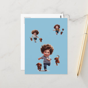 Cartão Postal Meninos correndo com Dachshunds
