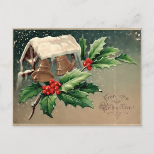 Cartão Postal Meninos Cortando a Árvore de Natal na Floresta Nev