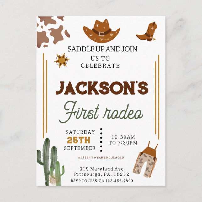 Cartão Postal Meninos Meu Primeiro primeiro aniversario Rodeio (Frente)