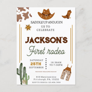 Cartão Postal Meninos Meu Primeiro Rodeio de Cowboy Aniversário 