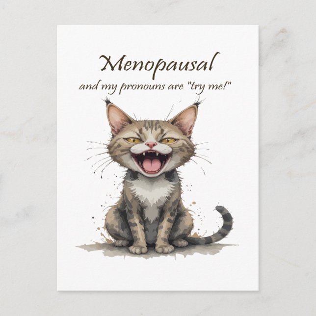 Cartão Postal Menopause Humor Stressed Angry Cat (Frente)