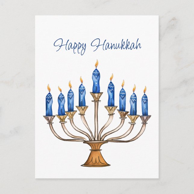 Cartão Postal Menorá com Velas Acesas Feliz Hanukkah  (Frente)