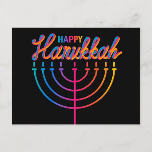 Cartão Postal Menorá de Feliz Hanukkah Neon