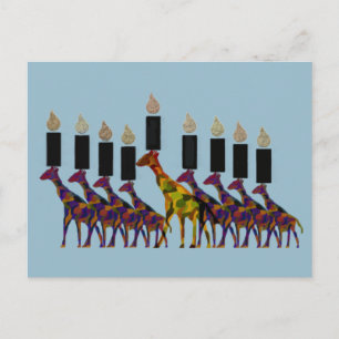 Cartão Postal Menorá de Hanukkah de girafa