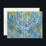 Cartão postal Menorah Azul<br><div class="desc">A obra de arte original para esta menorah é uma pintura de mídia mista criada com tinta acrílica,  pasta de modelagem e papel pela artista judia contemporânea Meredith Gould.</div>