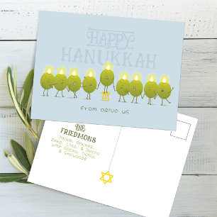 Cartão Postal Menorah de Hanukkah de Azeitonas, Grupo Azul Claro
