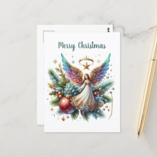 Cartão Postal Mensagem adicional do Anjo de Natal Festivo