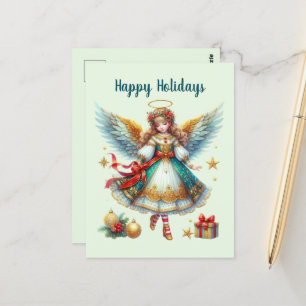 Cartão Postal Mensagem adicional do Anjo de Natal Festivo