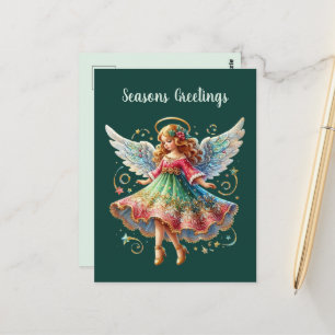 Cartão Postal Mensagem adicional do Anjo de Natal Festivo
