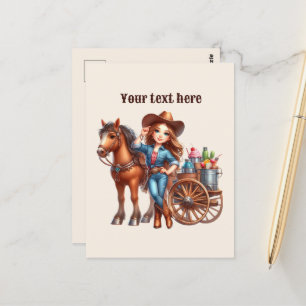 Cartão Postal Mensagem de adição de Cowgirl Ocidental