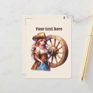 Cartão Postal Mensagem de adição de Cowgirl Ocidental