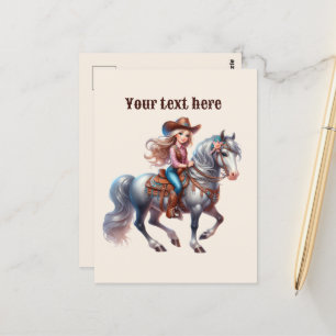 Cartão Postal Mensagem de adição de Cowgirl Ocidental