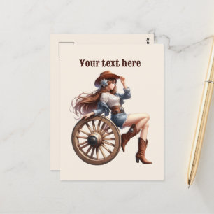 Cartão Postal Mensagem de adição de Cowgirl Ocidental