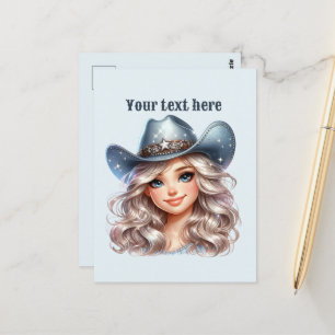 Cartão Postal Mensagem de adição de Cowgirl Ocidental
