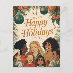 Cartão Postal Mensagem de Natal Vintage Família Ano Novo