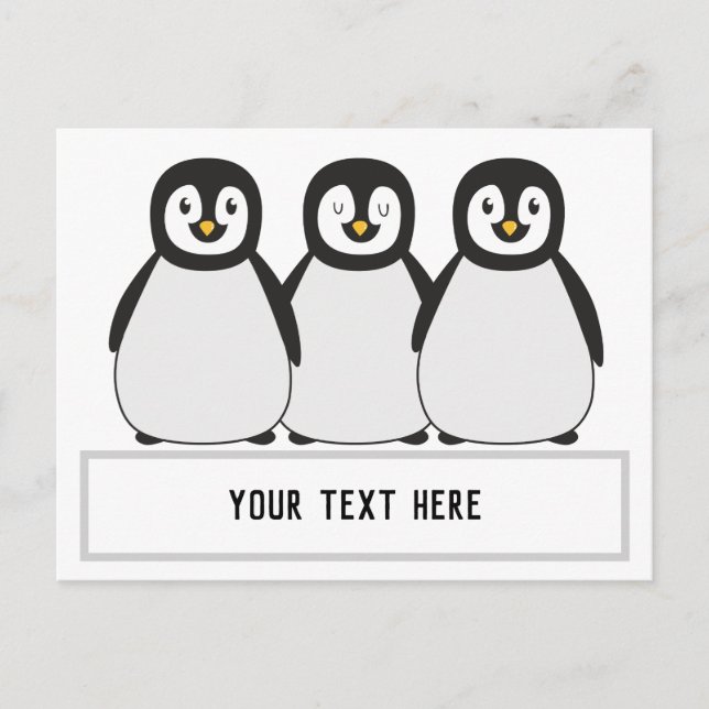 Cartão Postal Mensagem de Texto Personalizado Pinguins (Frente)