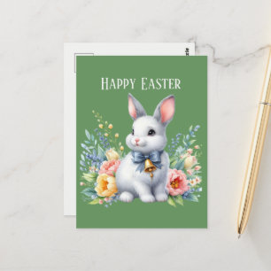 Cartão Postal Mensagem do coelho da Páscoa com aquarela fina