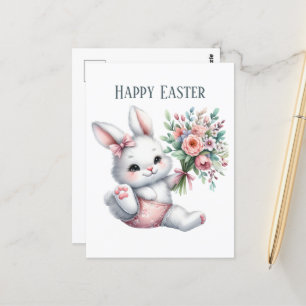 Cartão Postal Mensagem do coelho da Páscoa com aquarela fina