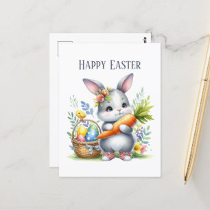 Cartão Postal Mensagem do coelho da Páscoa com aquarela fina