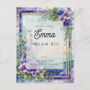 Cartão Postal Mensagem Personalizada Aquarela Card Floral Roxo