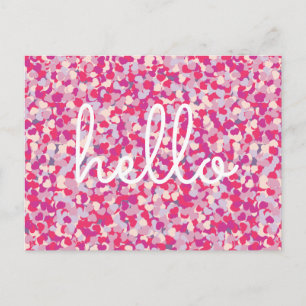 Cartão Postal Mensagem Personalizada de Confetti de Coração Mu