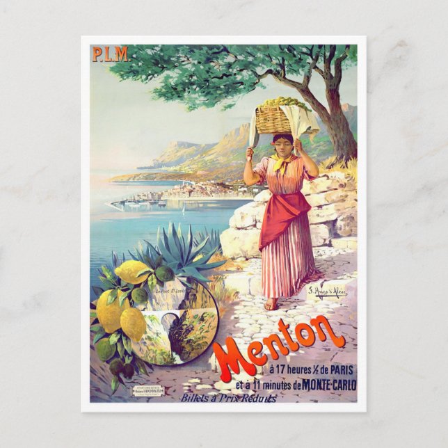 Cartão Postal Menton France viagens vintage (Frente)