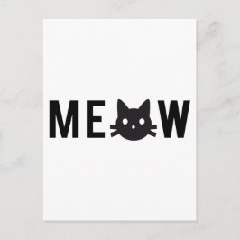Cartão Postal Meow, com cara de gato preto, design de texto