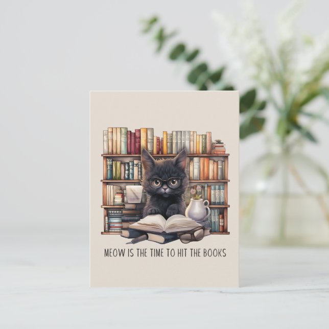 Cartão Postal Meow É A Hora De Atingir Os Livros (Em pé/Frente)