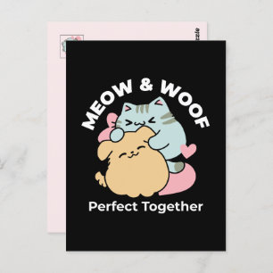 Cartão Postal Meow & Woof Perfect Toga - Gato e Cachorro Bonitos