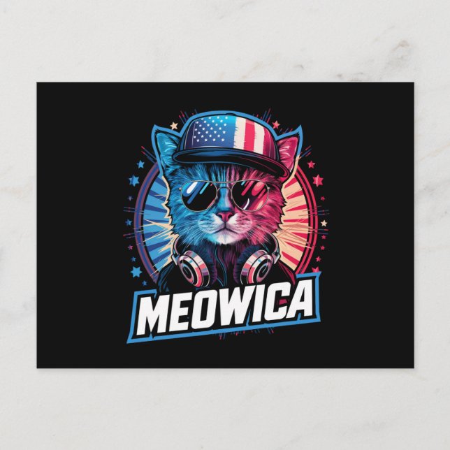 Cartão Postal Meowica 4 de julho Cat American Flag America (Frente)