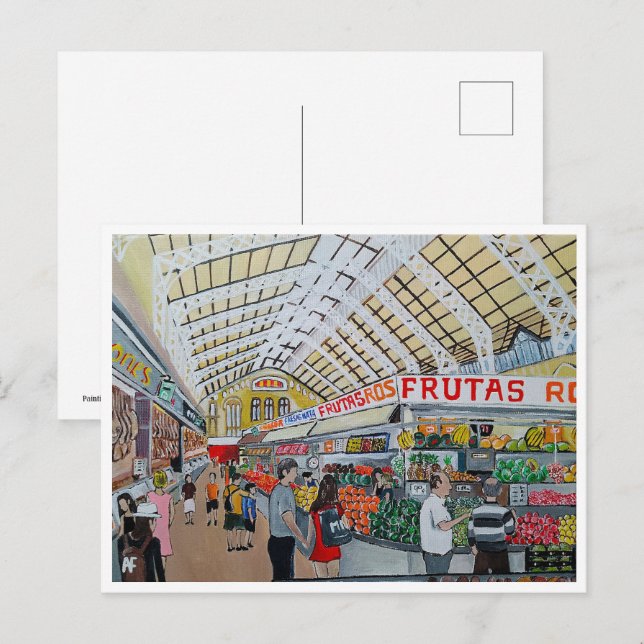 Cartão Postal Mercado Central de Valencia - Pintura de Alfred Fo (Frente/Verso)