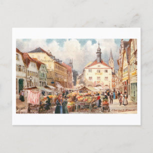 Cartão Postal Mercado de Bad Kissingen Vintage