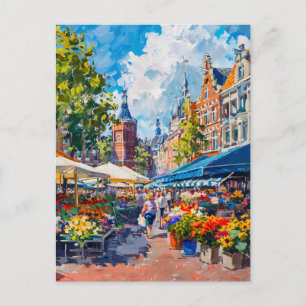 Cartão Postal Mercado de Flores com Fantasia de Edifícios Histór