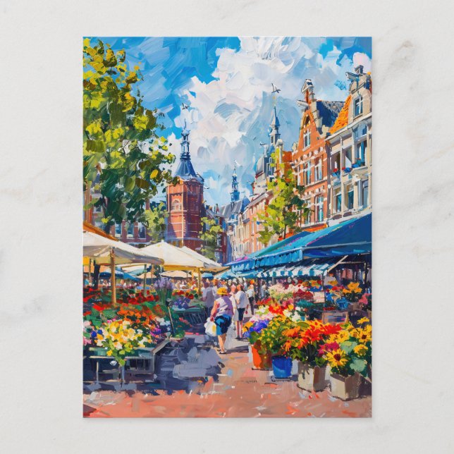 Cartão Postal Mercado de Flores com Fantasia de Edifícios Histór (Frente)