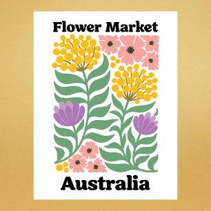 Cartão Postal Mercado de Flores da Austrália Acácia Dourada Flor