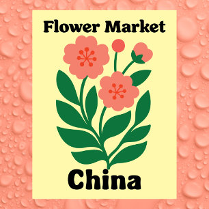 Cartão Postal Mercado de Flores da China Peônia Coral e Folha Ve